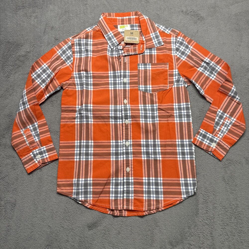 Crazy 8 Plaid Boys Cotton Shirt Medium 7-8 Years Orange Plaid
